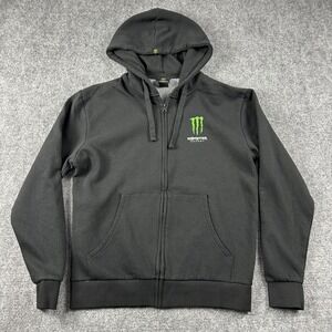 Monster Energy Hoodie Mens Large Black Full Zip Skull Grunge Gothic Sweatshirt